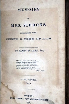 Memoirs of Mrs. Siddons; Interspersed with Anecdontes of Authors and Actors (2 Volume set)