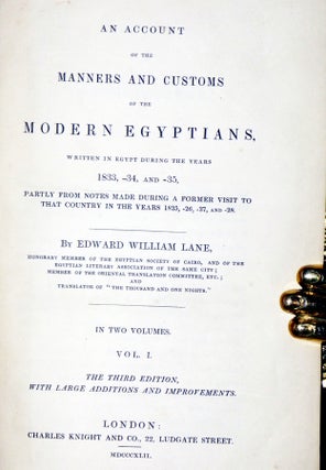 An Account of the Manners and Customs of the Modern Egyptians : written in Egypt During the Years 1833-1835