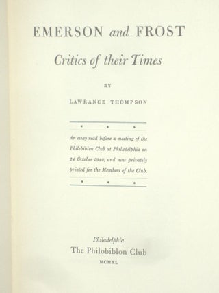 Emerson and Frost Critics of Their Times