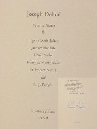 Item #031446 Joseph Delteil, Essays in Tribute. Joseph Delteil, Henry Miller