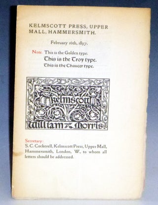 Item #031485 Kelmscott Press, Upper Mall, Hammersmith, February 16th, 1897 [catalog of books