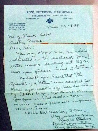 The Growth of a Nation, the United States of America (J. Frank Dobie's Copy, with 1ALS Letter from Publisher to Dobie)