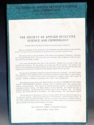 Item #031648 The Society of Applied Detective Science and Criminology. Frank Dalton O'Sullivan