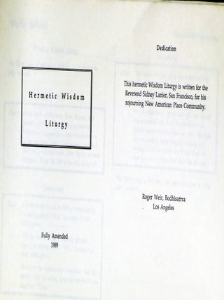Program Notes for Hermetic Wisdom Liturgy; Performed By Whirling Rainbow in the Living Room of Mr. And Mrs. Manly P. Hall, Los Angeles
