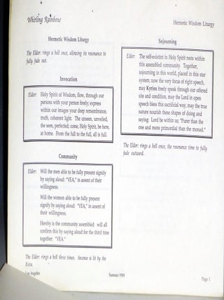 Program Notes for Hermetic Wisdom Liturgy; Performed By Whirling Rainbow in the Living Room of Mr. And Mrs. Manly P. Hall, Los Angeles